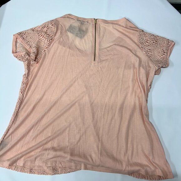 MSRP $48 Verve ami Blouse Women's Plus Sz 1X Lace Overlay Short Sleeve Peach Top - Picture 9 of 9